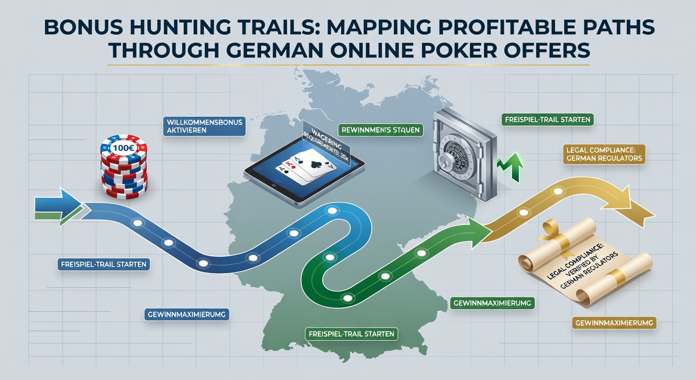 Detaillierte Infografik zu Bonus-Hunting-Strategien, die Cash-Flow-Diagramme und Risk-Management-Charts für deutsche Poker-Plattformen zeigt