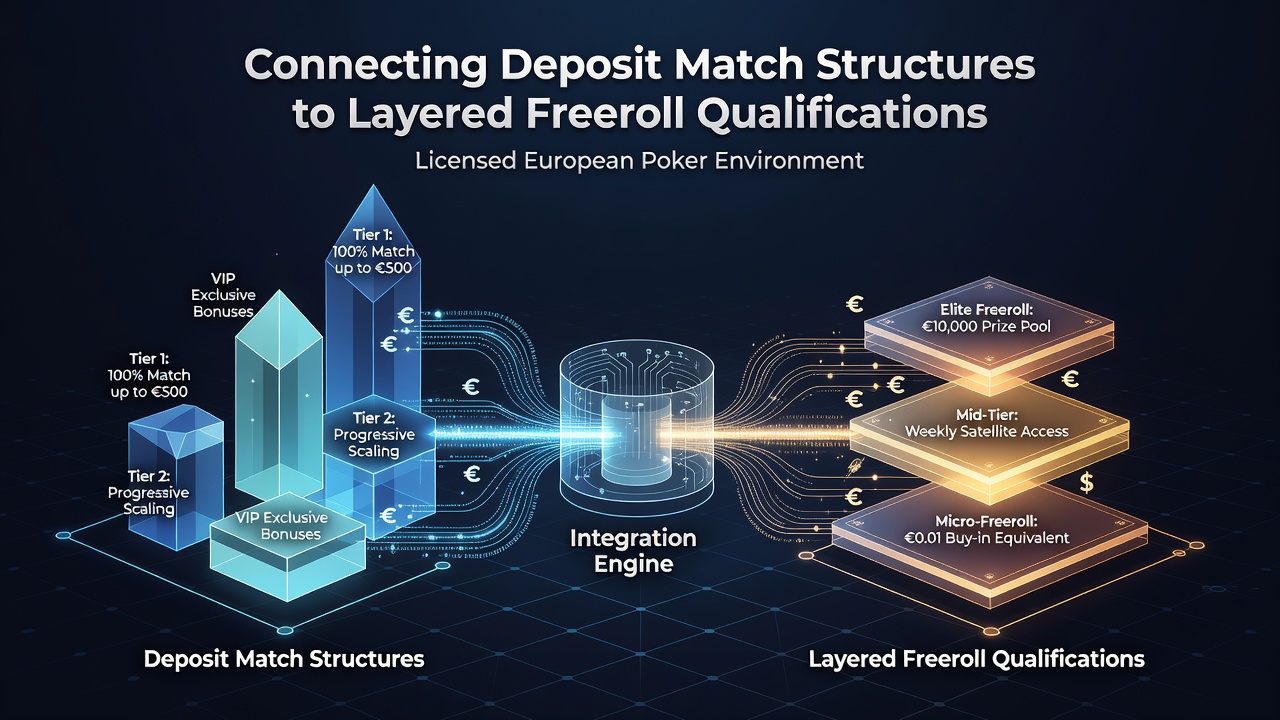 Illustration der Verknüpfung zwischen Einzahlungsboni und Freeroll-Stufen in regulierten Pokerumgebungen