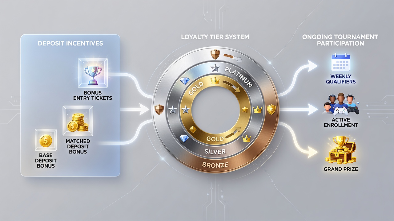Diagramm zur Verknüpfung von Deposit-Boni mit Loyalty-Tiers für Turnierzugang in Online-Card-Games