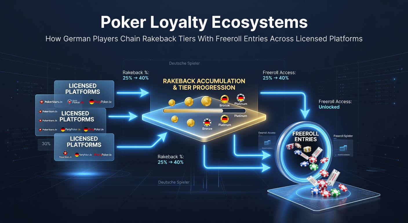 Übersicht über Poker-Loyalitätsstrukturen mit Rakeback-Stufen und Freeroll-Eintritten auf regulierten Plattformen