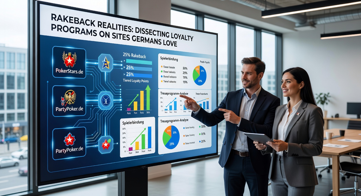 Vergleichstabelle von Rakeback-Raten auf führenden Pokersites, inklusive VIP-Stufen und deutschen Flaggen für regionale Relevanz