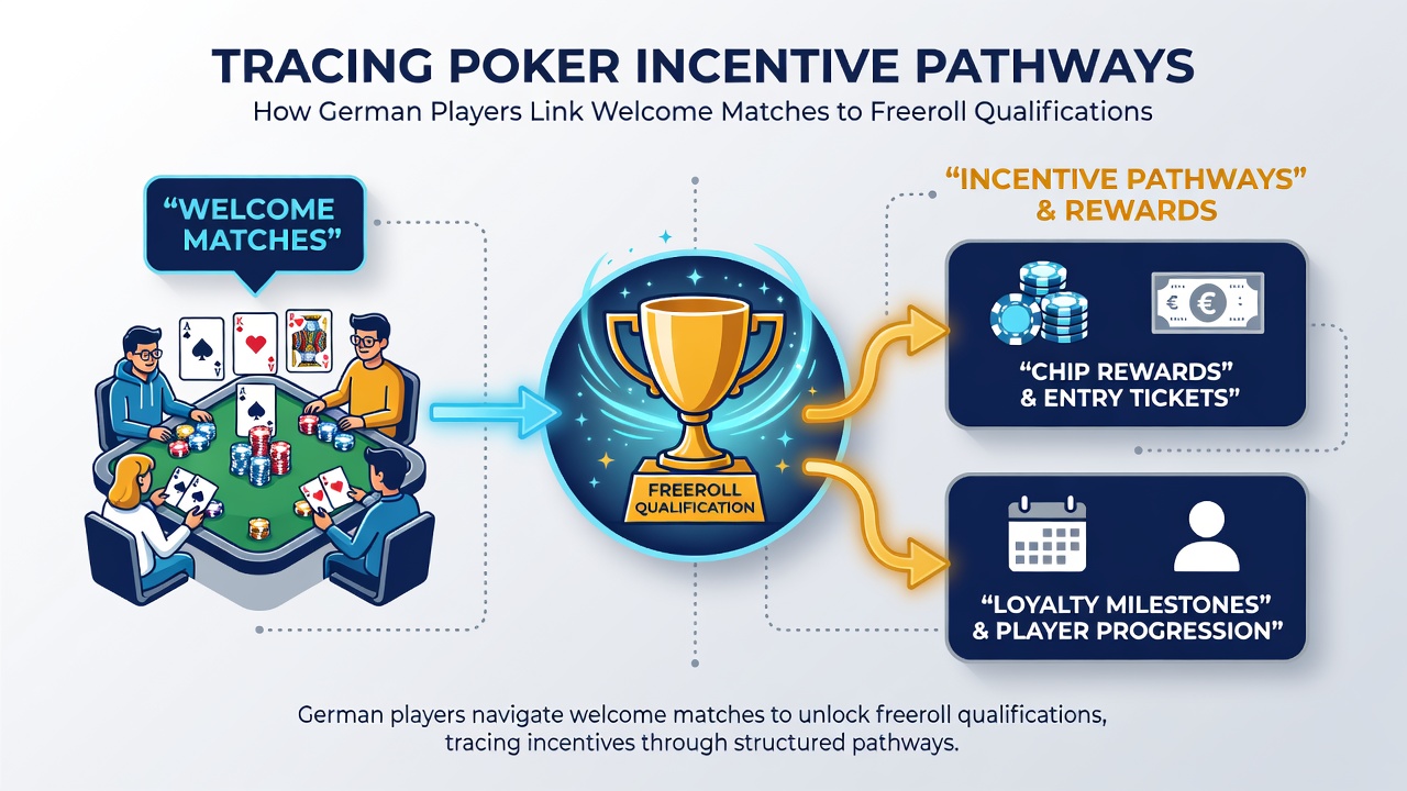 Darstellung von Treueprogramm-Stufen und Freeroll-Qualifikationspfaden auf Poker-Plattformen